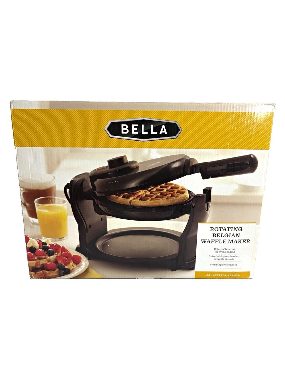 Bella Rotating Belgian Waffle Maker 1000W Non-Stick Browning Dial Drip Tray